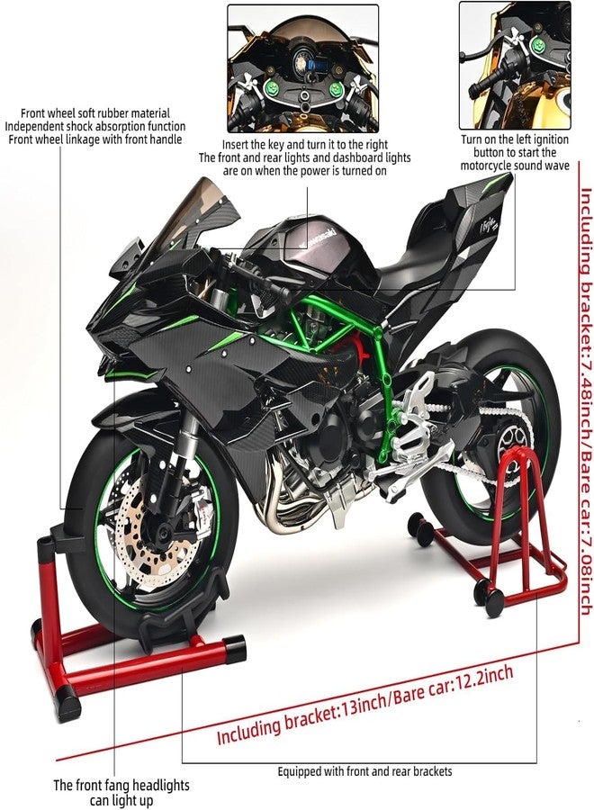KITMEER دراجة نارية لعبة من كيتمير، مصبوبة من المعدن، بمقياس 1:6، متوافقة مع دراجات H2R النارية، مصنوعة من سبيكة معدنية، نموذج دراجة كاواساكي نينجا H2R النارية، مجموعة دراجات H2R النارية النموذجية. - Image 2